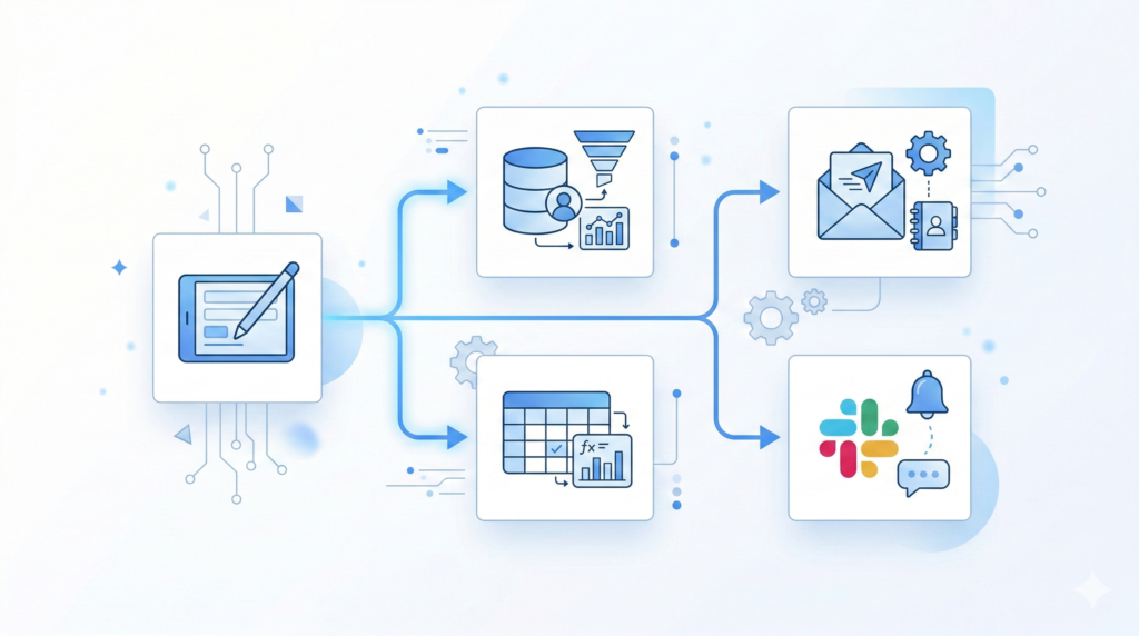 workflow automation diagram connecting apps with triggers and actions