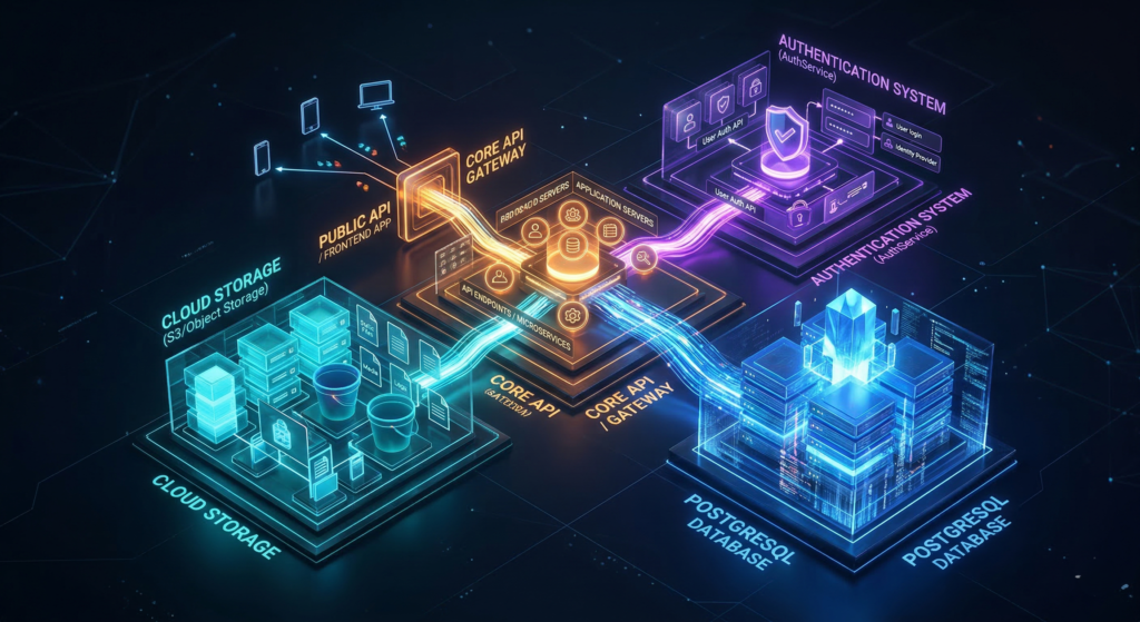 Supabase backend architecture with database and API connections