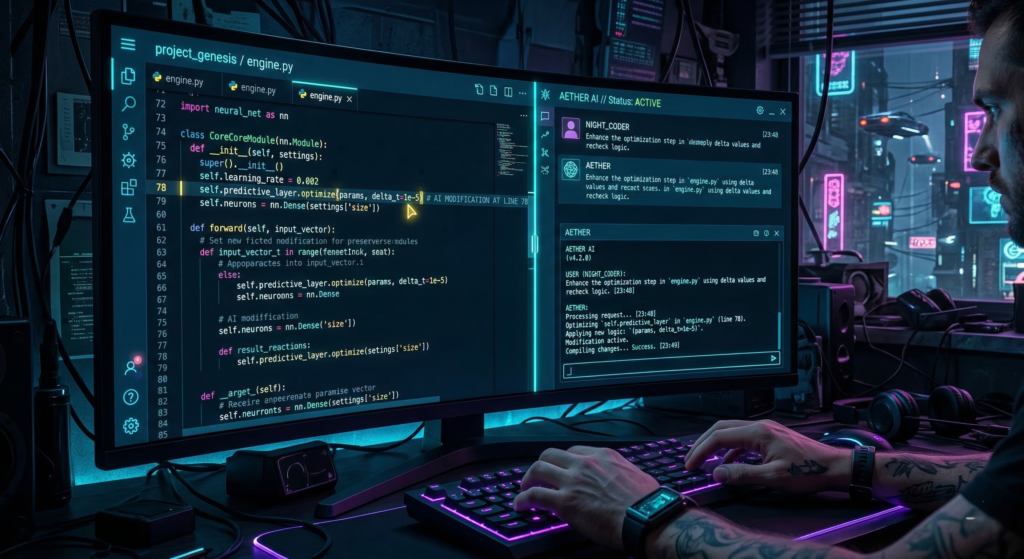 Cursor AI IDE with futuristic AI code editing interface