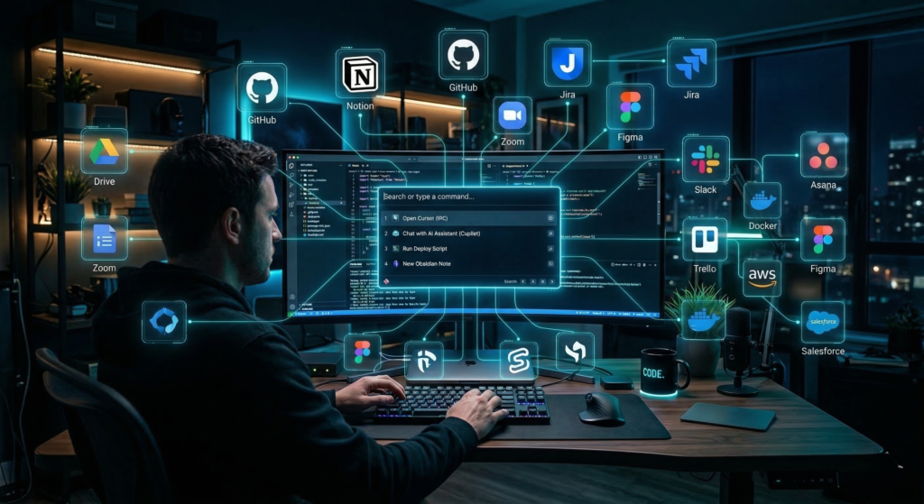 Raycast extensions ecosystem with integrations like GitHub and Notion